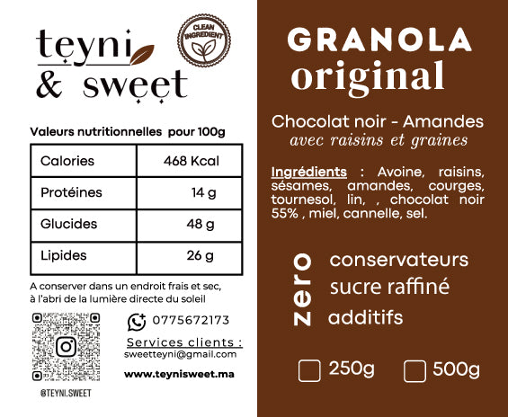 Granola original healthy Chocolat noir - Amandes (500g)